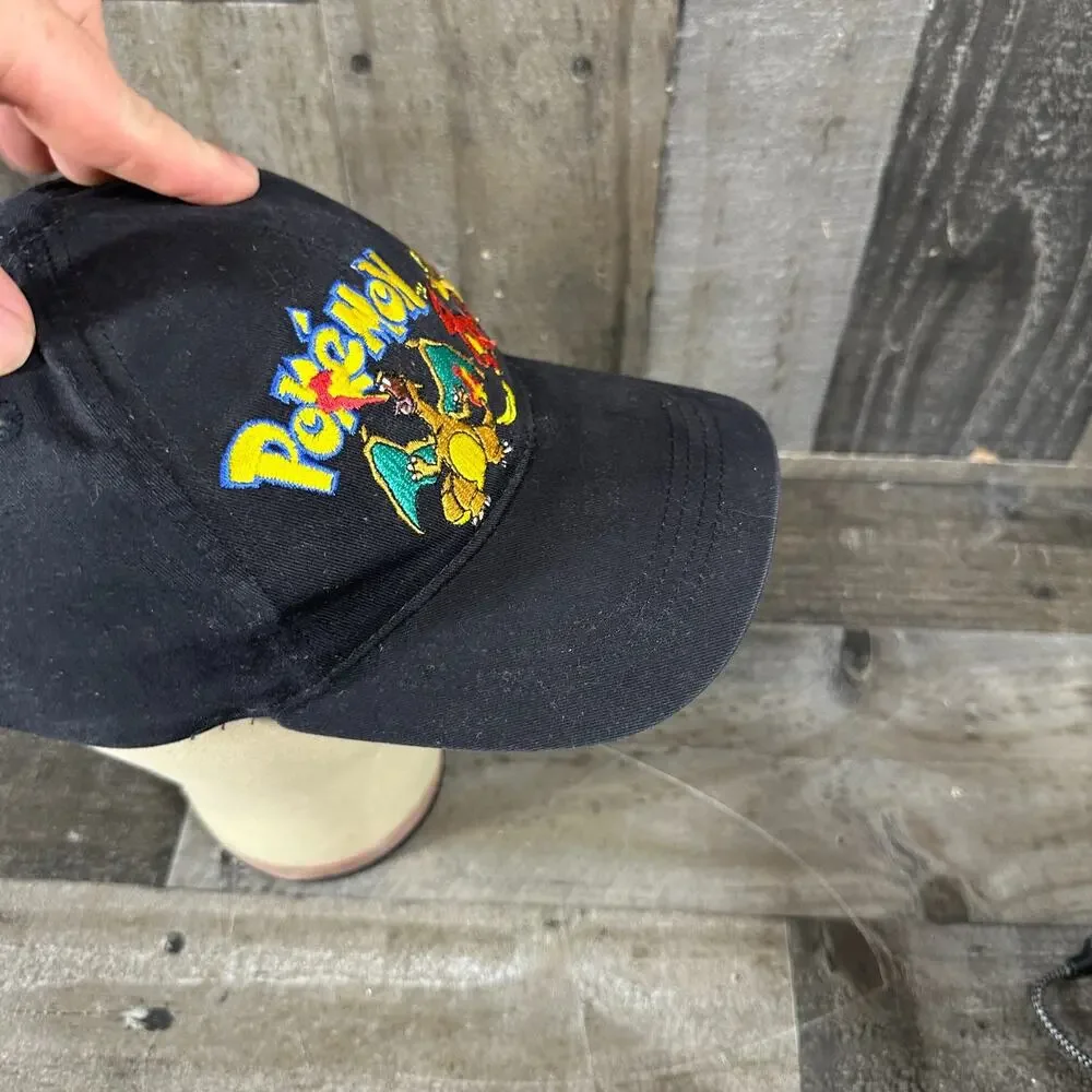 Rare Vintage Pokemon Hat 00's Charizard Charmander‎ Youth Cap Strapback Black